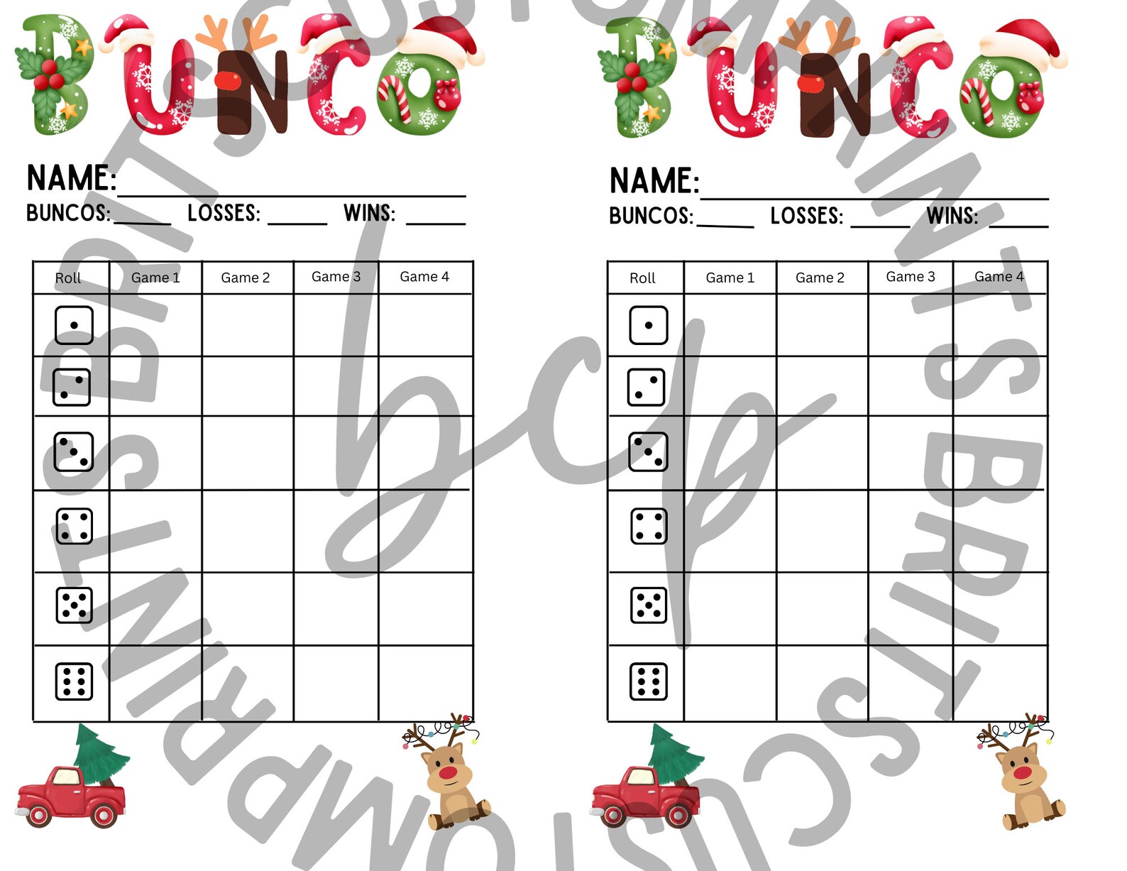 Christmas Themed Bunco Sheets Digital Download - Etsy