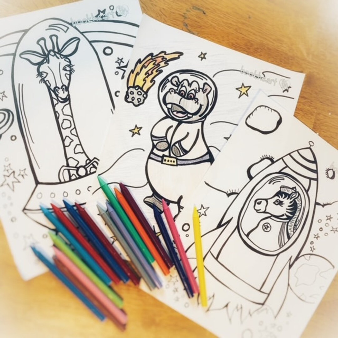 Animals in Space Coloring Pages - Etsy