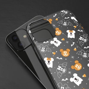 Disney Halloween Pattern iPhone and Samsung Case | Mickey Mouse & Minnie Mouse | Pumpkins, Ghosts, Bats | White or Grey