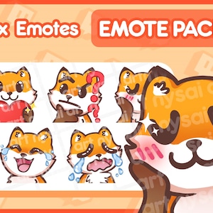 Twitch Emote / Cute Fox Emotes Pack  (Heart/Love, Laugh, Cry, UwU, Thonk/Think) / kawaii fox, meme emote/emoji, chibi Sub Emoji