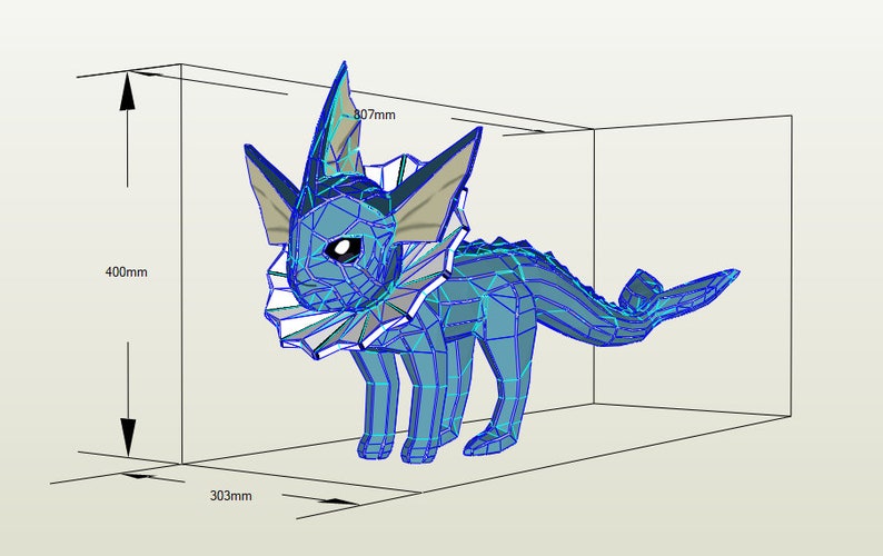 PDF Template Vaporeon Papercraft, Pokemon Mid Poly DIY 3d Model,