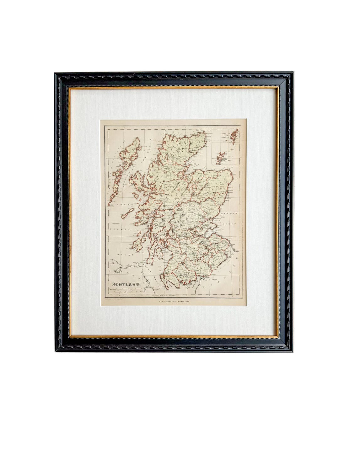 Sw Scotland Map Antique 19th-century Map of Scotland – W. & R. Chambers in Custom Black ...