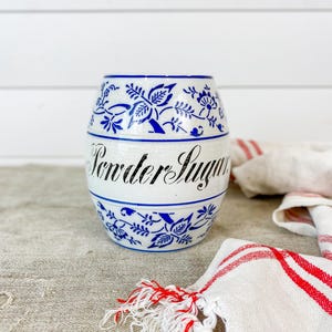 Antique German Blue Onion Ceramic Canister for Powder Sugar, c1900