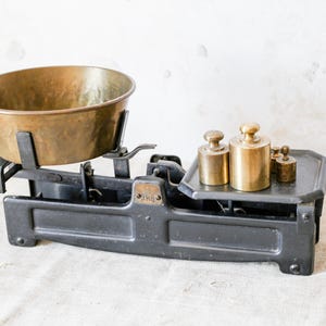 Antique Cast Iron Balance Scale with Brass Weights