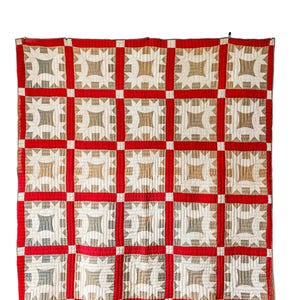All Hands Round Vegetable Dyed Green and Turkey Red Quilt, c1880