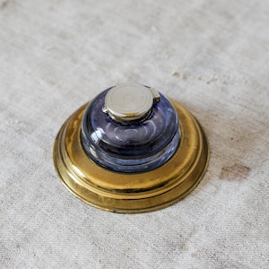Vintage Paperweight Inkwell with Brass Base