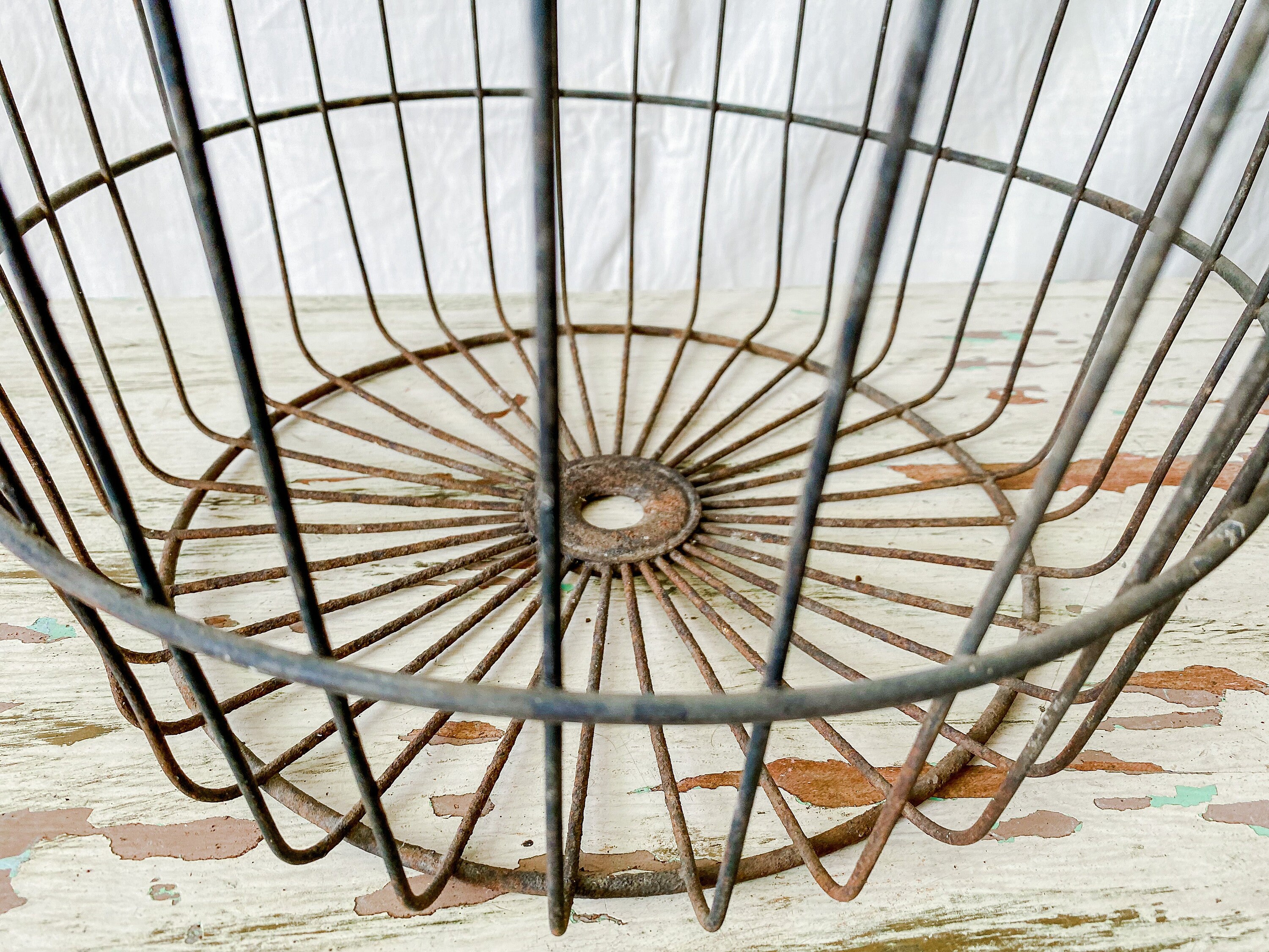 Antique Large 11 Metal Wire Egg Basket With Coil Handle Etsy