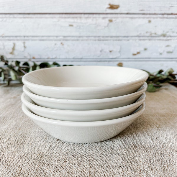 Vintage Set Homer Laughlin Berry Bowls, Best China White Ironstone 4.5" Condiment Dishes, Restaurant Ware, Chunky Ironstone Diner Bowls