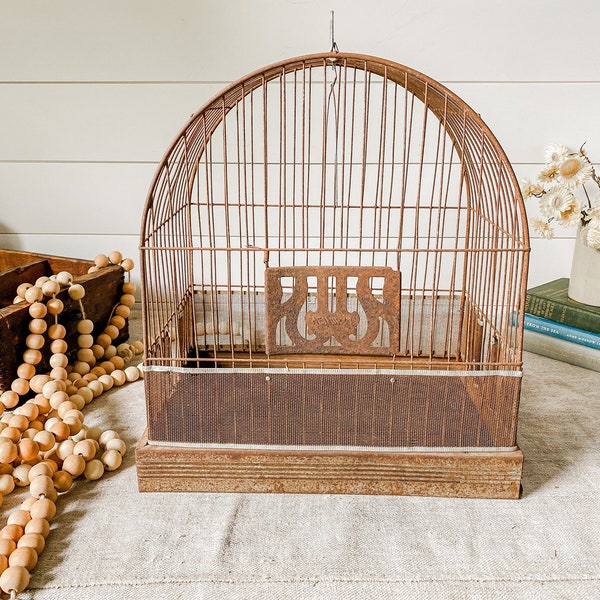 Vintage Rustic Hendryx Metal Bird Cage with Removable Bottom