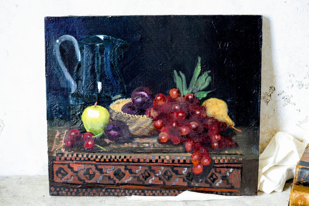 Original Fruit and Jug Moody Still Life Oil Painting - Etsy