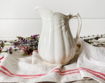 Antique Crazed Ironstone Pitcher | Wilkinsons English Stained 6.5" Wheat Pitcher, c1920