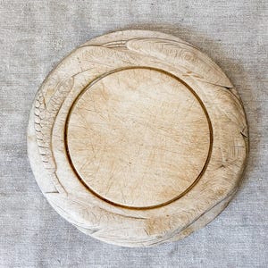 Antique Carved Round Wooden Breadboard