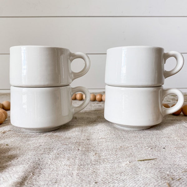 Vintage Set of 4 Buffalo China Chunky Squat Diner Mugs | 4 oz. Espresso Demitasse Cups