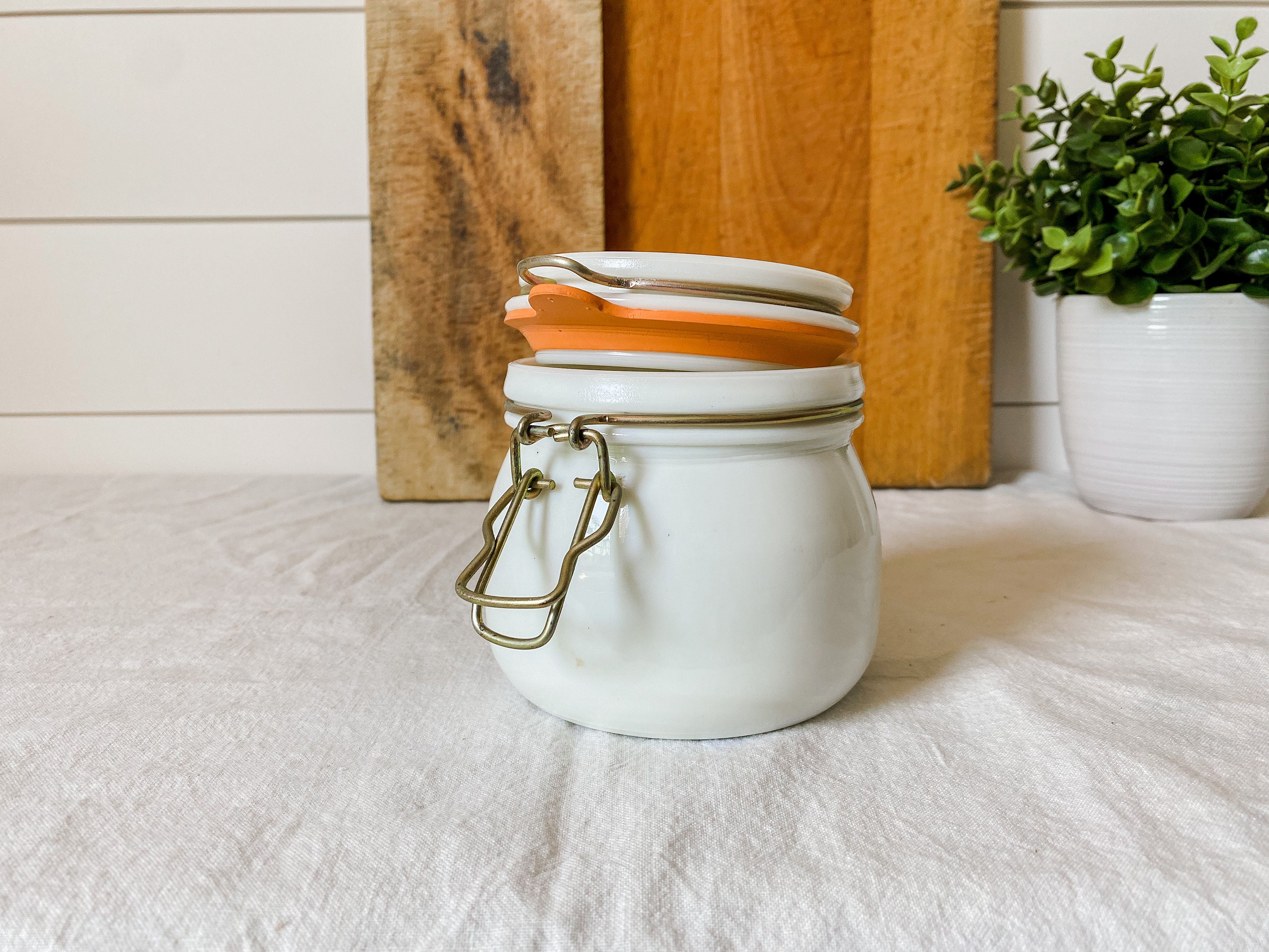 Lot of 3 Small White Milk Glass Jars Vintage Antique Screw Top, Without Lids