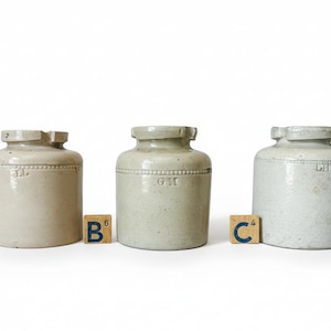 CHOICE Antique English Stoneware Caviar Pickle Jars