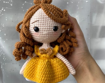 Princess Belle crochet doll, handmade doll, Amigurumi princess doll. Gift for little girls. Finished Product