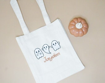 Embroidered Ghost Tote, Kids Tote Bag, Trick or Treat Bag, Personalized Embroidery Tote, Custom Kids Tote, Childrens Personalized Bag