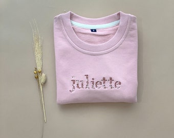 Girls Floral Name Sweater,Custom Embroidered Toddler Sweatshirt, Toddler Neutral Sweaters, Personalized Kid Sweater