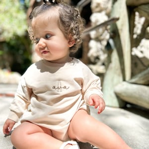 Organic Cotton Baby Bubble Romper, Gender Neutral Baby Romper, Custom Name Embroidery, Baby Sweatshirt, Personalized Name Crewneck
