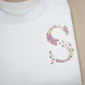 Floral Embroidered Toddler Sweatshirt, Kids Floral Name, Personalized Sweater, Custom Embroidery, Girls Initial