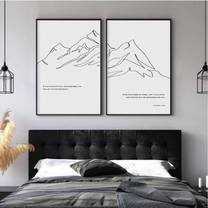 Matthew 17:20 | Minimalist Wall Art | Modern Christian Art | Abstract Continuous Line | Gift | Bedroom or Living Room | Black and White