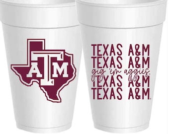 Texas A&M Gig Em Aggies Styrofoam Cups: 10 Pack - Ready to Ship**Officially Licensed by Collegiate Licensing Company**