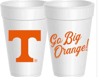 Tennessee Vols Go Big Orange Styrofoam Cups: 10 Pack - Ready to Ship**Officially Licensed by Collegiate Licensing Company**