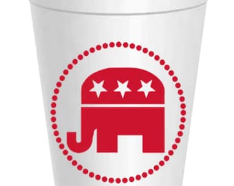 Republican Party Elephant Styrofoam Cups: 10 Pack - Ready to Ship