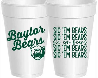 Baylor Sic Em Bears Frogs Styrofoam Cups: 10 Pack - Ready to Ship