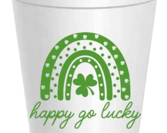 St Patricks Day Happy Go Lucky Styrofoam Cups - 10 Pack - Ready to Ship