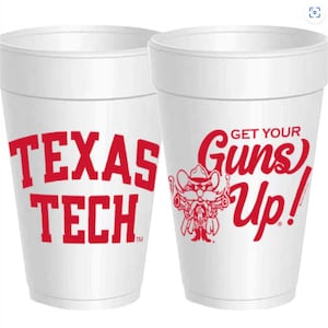 Texas Tech Guns Up  Styrofoam Cups: 10 Pack - Ready to Ship (RED)