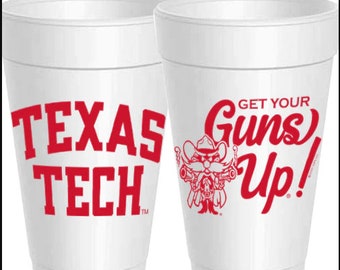 Texas Tech Guns Up  Styrofoam Cups: 10 Pack - Ready to Ship (RED)**Officially Licensed by Collegiate Licensing Company**