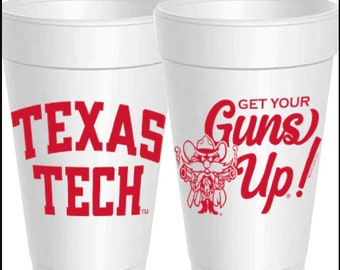 Texas Tech Guns Up  Styrofoam Cups: 10 Pack - Ready to Ship (RED)