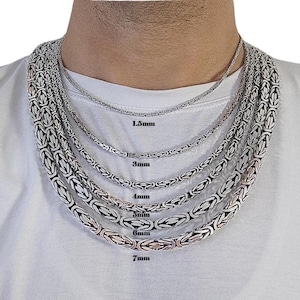 Square Byzantine Chain Necklace in 925 Sterling Silver,Men&#39;s Byzantine King Chain 1.5,3,4,5,6,7 Wide,Gift for Him,18&quot; to 28&quot;
