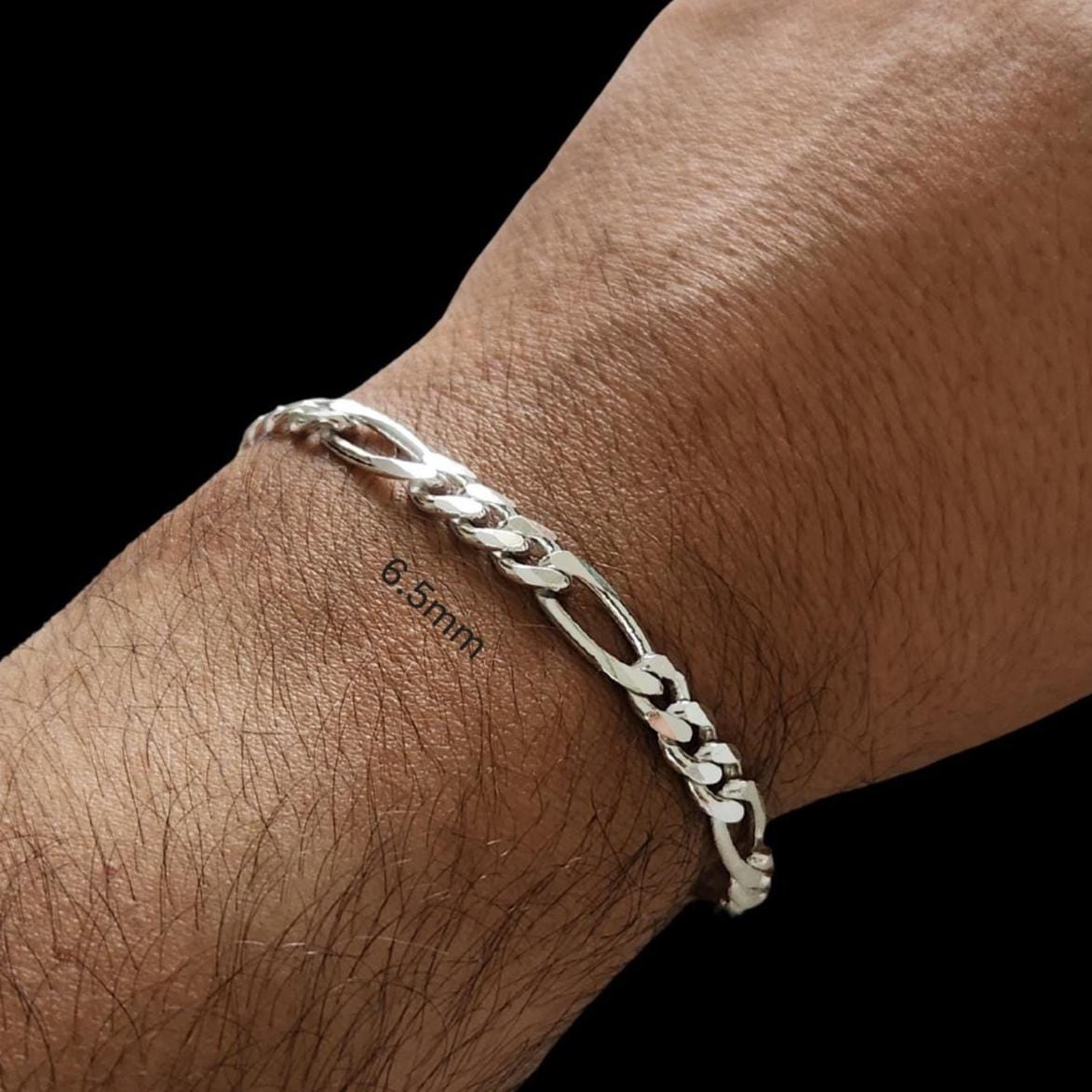 Figaro Chain Bracelet in 925 Sterling Silver,diamond Cut