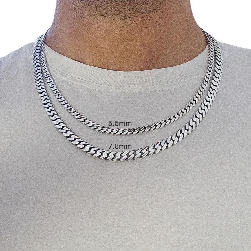 Herren - Cuban Halskette, Panzerkette, Edelstahl, Silber, Dünn - Kette Für Männer