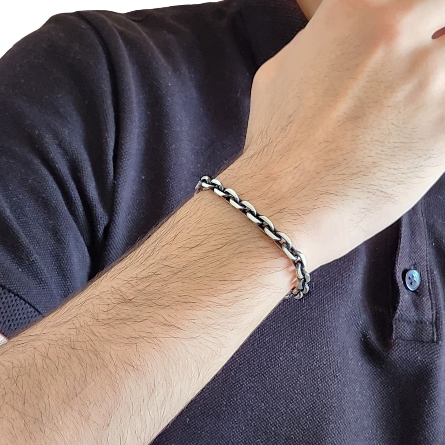 Oxidized Silver Anchor Chain Bracelet ,solid 925 Sterling Oxidized Silver Anchor Chain Bracelet ,solid 925 Sterling
