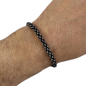 Oxidised Silver Bracelet,Braided Bracelet,Stamped 925 Sterling Silver,Unique Chain Link Bracelet