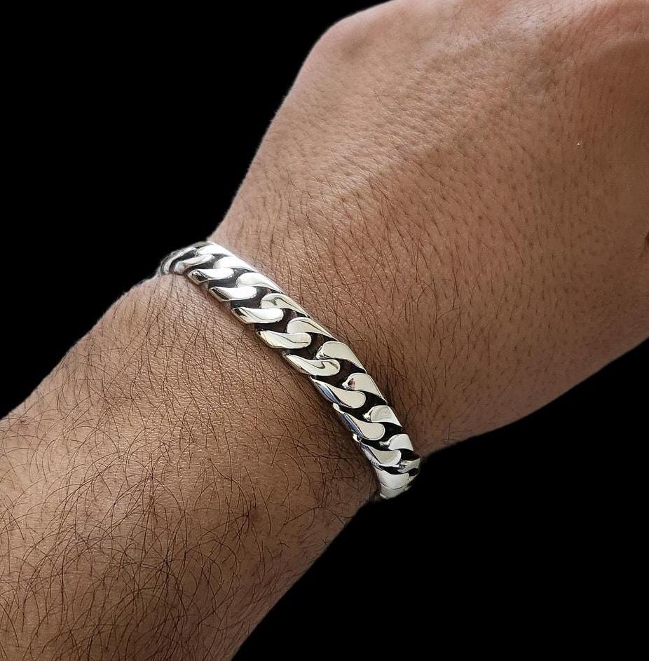 Men's Cuban Link Bracelet in Solid 925 Sterling Silver,Thick Bracelet,Heavy Bracelet,10mm,12mm,Bold Statement Jewelry for Men