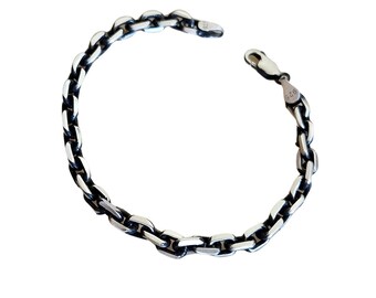 Oxidized Silver Anchor Chain Bracelet ,solid 925 Sterling