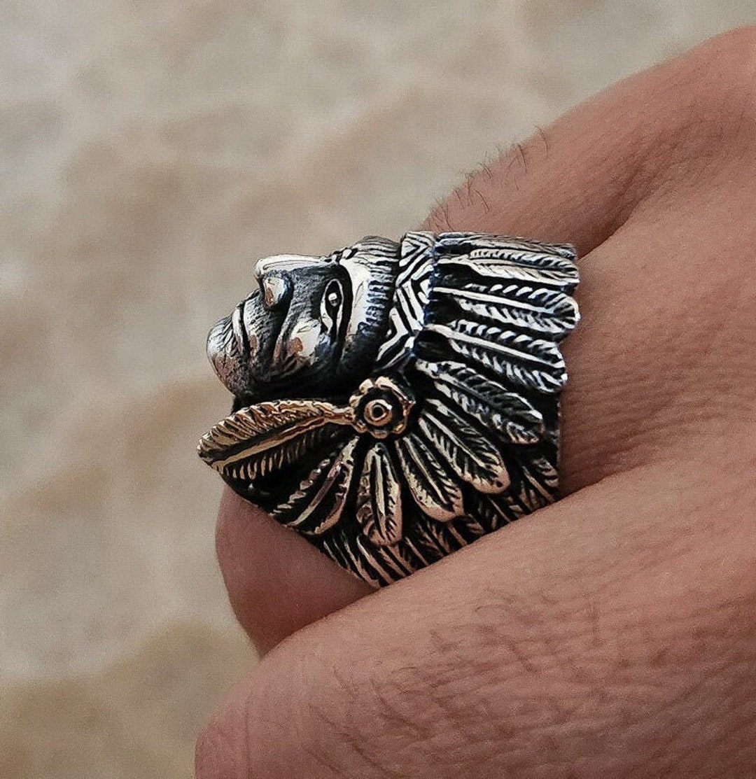 Sterling Silver Indian Chief Ring: Oxidized Southwest Style Jewelry - Etsy