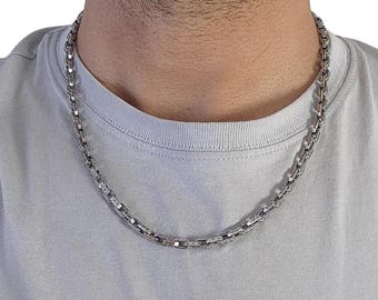Men&#39;s Anchor Chain Necklace in 925 Sterling Silver,4.6mm,6.7mm,Bold Cable Chain Necklace,Hallmark Silver,Gift for Him,Oxidised Matte Finish