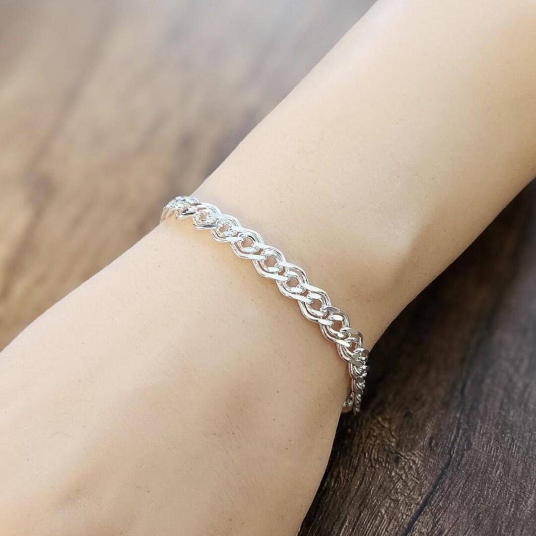 Sparkle Nonna Chain Bracelet: 925 Sterling Silver Double Link - Etsy