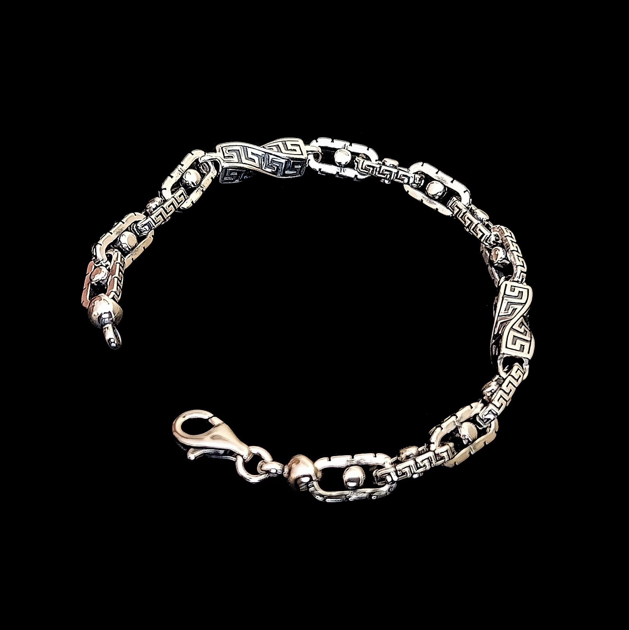 Unique Anchor Chain Bracelet With Exquisite Greek Key Pattern,925 Sterling Silver,oxidised Silver Bracelet,real Gold Plated,6.3mm - Etsy Unique Anchor Chain Bracelet With Exquisite Greek Key Pattern,925 Sterling Silver,oxidised Silver Bracelet,real Gold Plated,6.3mm - Etsy