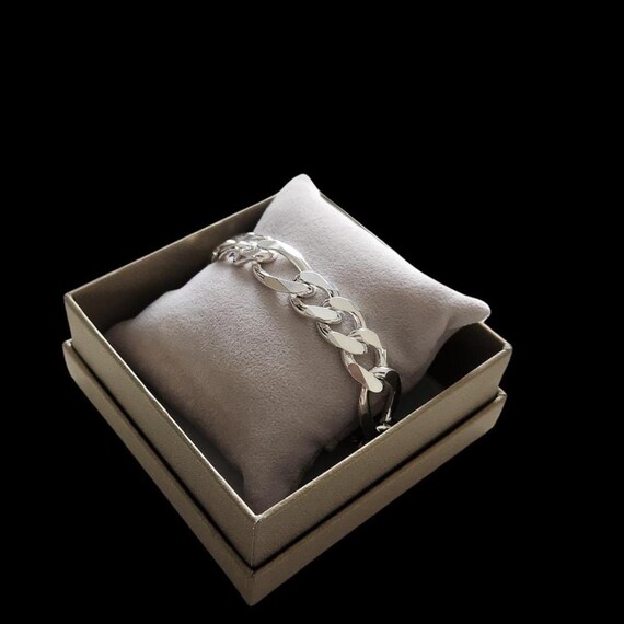 Figaro Chain Bracelet in 925 Sterling Silver,diamond Cut