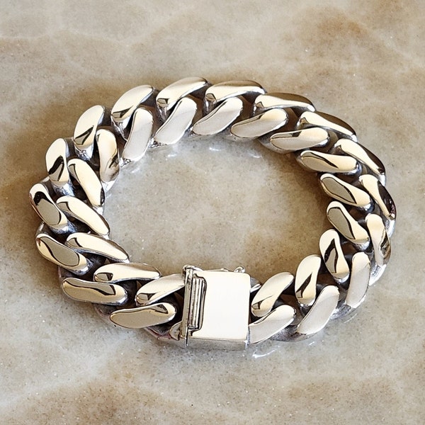 Statement-Making Large and Heavy Curb Chain Bracelet in Sterling Silver-Rhodium Plated - Solid silver Bold and Beautiful Jewelry for Men