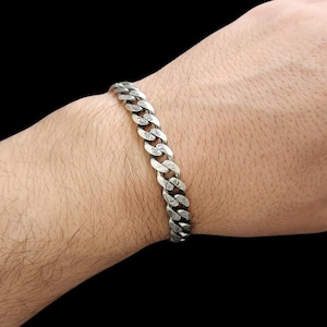 Gunmetal Cuban Bracelet,Solid 925 Sterling Silver,Mens Artisan Bracelet,Oxidised Silver,8mm,Men&#39;s Statement Jewelry,Curb Chain Bracelet