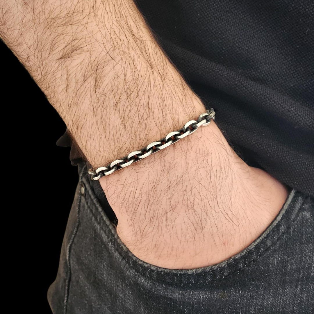 Oxidized Silver Anchor Chain Bracelet ,solid 925 Sterling Oxidized Silver Anchor Chain Bracelet ,solid 925 Sterling