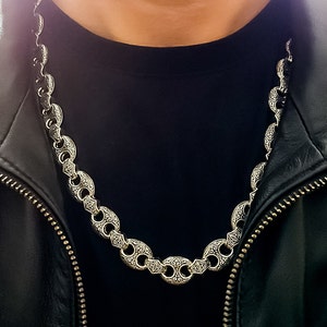 Men&#39;s Anchor Chain Necklace in Solid Sterling Silver,Oxidised Silver,Mens Thick&Heavy Rugged Chain Necklace,12mm,Unique Necklace