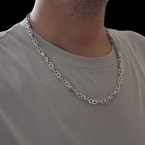Gorgeous Anchor Chain Necklace in 925 Sterling Silver,Solid Silver Chain Link Necklace with Greek Key Pattern,Cable Link Chain for Men